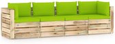 Tuinbank 4-zits met kussens groen geïmpregneerd hout