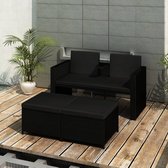 Decoways - 3-delige Loungeset met kussens poly rattan zwart