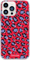 Fooncase Hoesje Geschikt voor iPhone 13 Pro Max - Shockproof Case - Back Cover / Soft Case - Luipaard / Leopard print / Rood