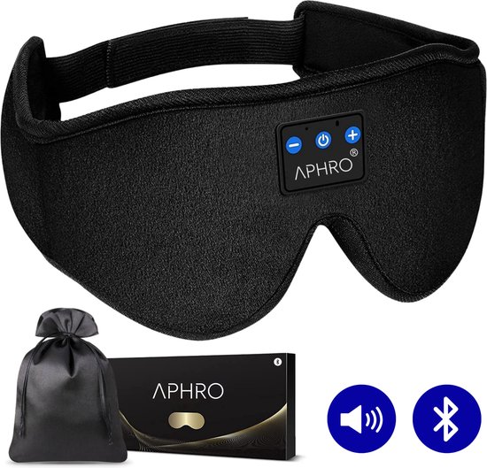 APHRO SleepCloud PRO - Slaapmasker Bluetooth - Slaap Koptelefoon - Slaapmasker - Inclusief Giftbox - 100% verduisterend Oogmasker - Slaapmasker Vrouwen - Slaapmasker mannen - Slaapmaskers - 3D Traagschuim - Verstelbaar - Wasbaar - Zwart