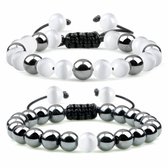 Fako Bijoux® - Bracelet Double Perles Suprême - 8mm - Bracelet Natuursteen Cordon - Oeil de Chat & Argent