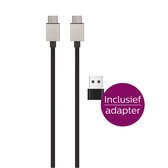 USB-C naar USB-C Kabel - High Speed - 3.0 m - Incl. USB-C - USB A adapter - Nylon mantel - Zwart - Grixx Optimum