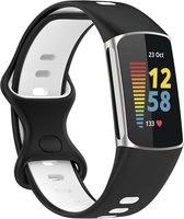 By Qubix - Geschikt voor Fitbit Charge 5 - Fitbit Charge 6 Sportbandje met dubbele lus - Zwart - wit - Tweekleurig - Maat: L - Smartwatch Band - Horlogeband -