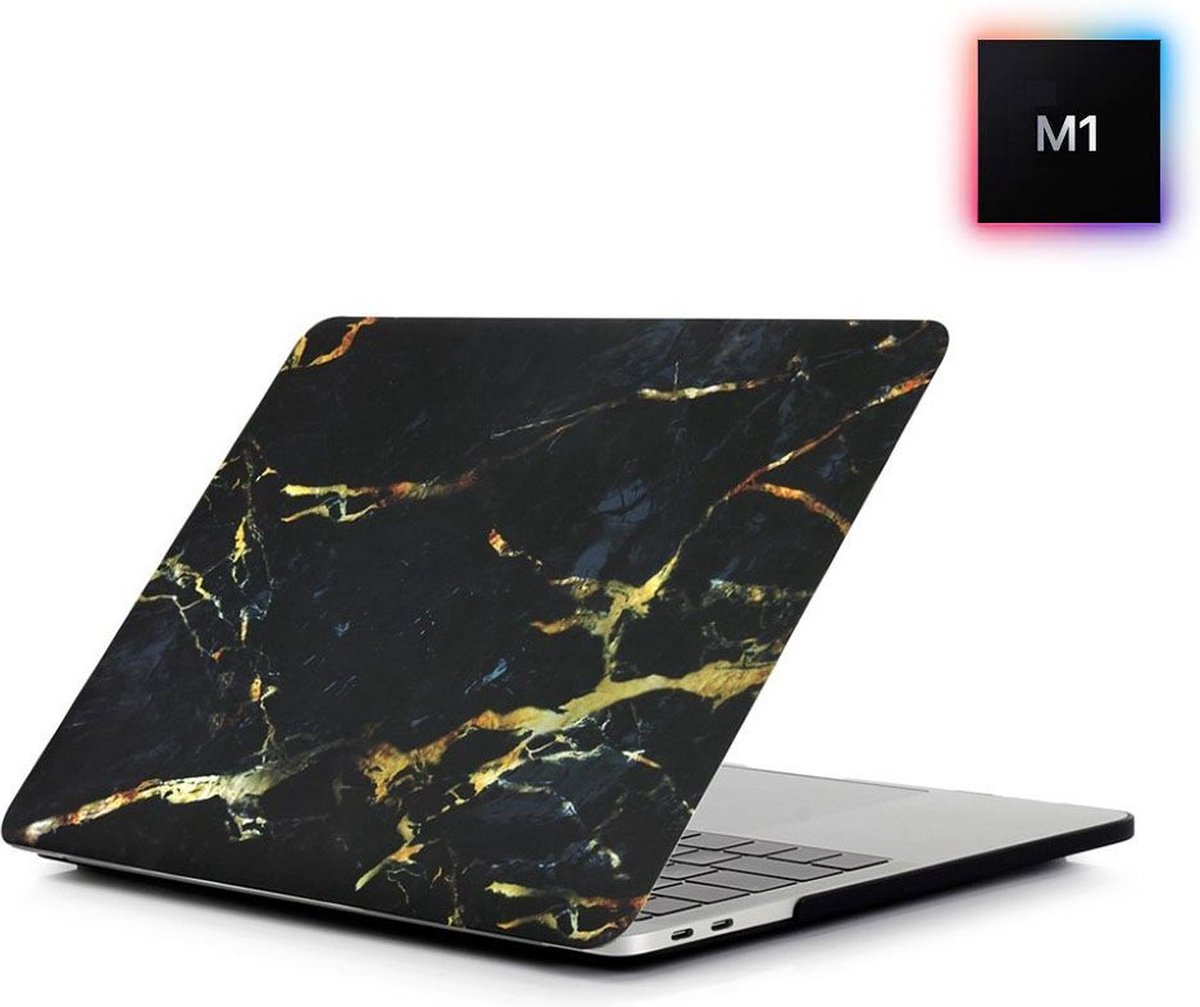 Laptophoes - Geschikt voor MacBook Pro M1 Hoes Case - 13 inch - A2338 (2020) - Marmer Zwart Goud