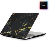 MacBook Pro 13 Inch M1 Case - Hardcover Hardcase Shock Proof Hoes A2338 Cover - Marmer Black/Gold