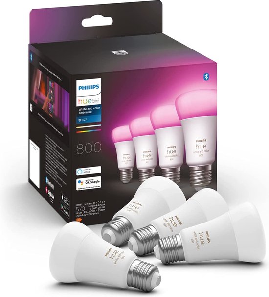 4-Pack Philips Hue White & Color Ambiance LED E27 6,5W - 806 Lumen