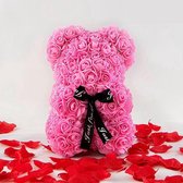 Roze Rozen Beer - Valentijnsbeer - 25cm - Rozen Teddybeer - Mooi Roze - Inclusief Luxe Giftbox