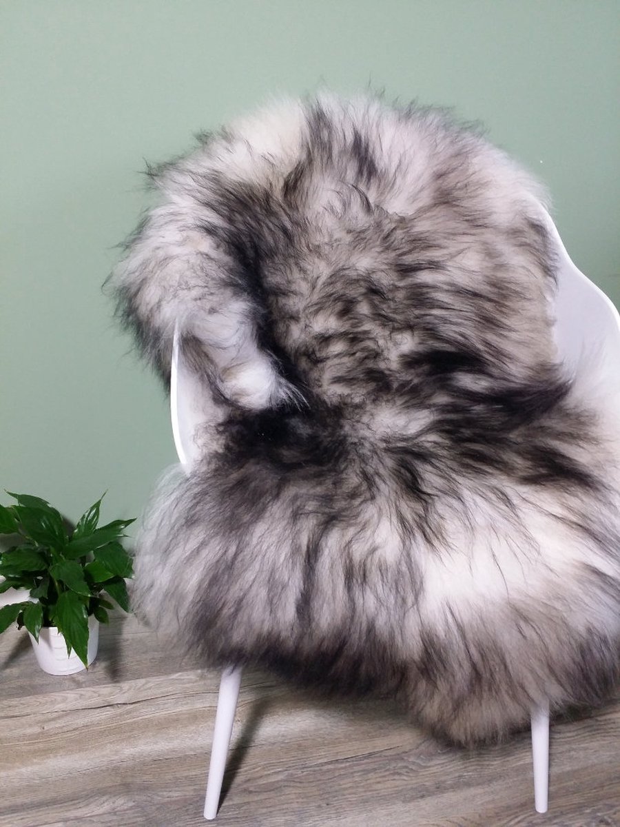 Schapenvacht IJslands Zwart Wit Melange S (95cm) - 100% ECHT - Schapenvacht Wol Vloerkleed