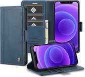 GSMNed – Hoogwaardig Hoesje iPhone 12 Mini Blauw – Luxe Leren Pu Hoesje – 3 pasjes houder – Design – magnetische sluiting