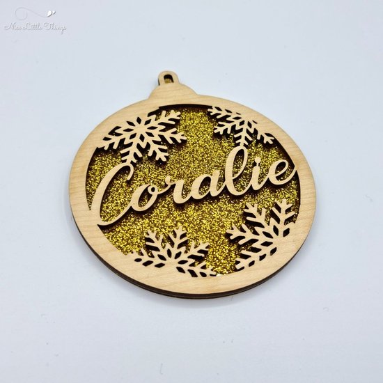 [Nice Little Things] Multilayer kerstbal glitter - Met naam - Goud - Esdoorn