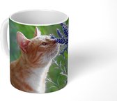 Mok - Kat - Bloemen - Paars - 350 ML - Beker