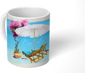 Mok - Koffiemok - Strandstoel - Parasol - Bloemen - Aquarel - Mokken - 350 ML - Beker - Koffiemokken - Theemok