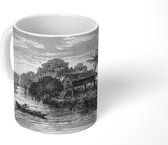 Mok - Zwart-wit tekening van een rivier in Buenos Aires in Argentinië - 350 ML - Beker