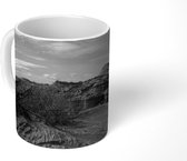Mok - Het uitzicht over het rotslandschap van het Nationaal park Sierra de las Quijadas - zwart wit - 350 ML - Beker