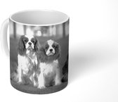 Mok - Vier Cavalier King Charles-spaniëls op een rij - zwart wit - 350 ML - Beker