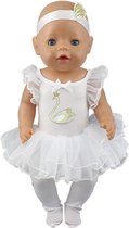 Balletpakje Wit inclusief Haarband en Balletschoentjes - Poppenkleertjes voor Pop 43 cm - Ballerinapakje - Geschikt voor o.a. Baby Born