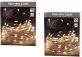 Ledverlichting | 100 LED | Warm Wit | Zilver | 495 CM | Set van 2 | Timer | Werkt Op Batterij | Lichtsnoer | Ledsnoer | Snoerverlichting | Kerstverlichting | Lampjes Slinger | Verlichting | F