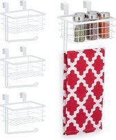 Relaxdays 4x hangmand metaal - draadmand - kastdeur - opbergmandje - kastmand - wit