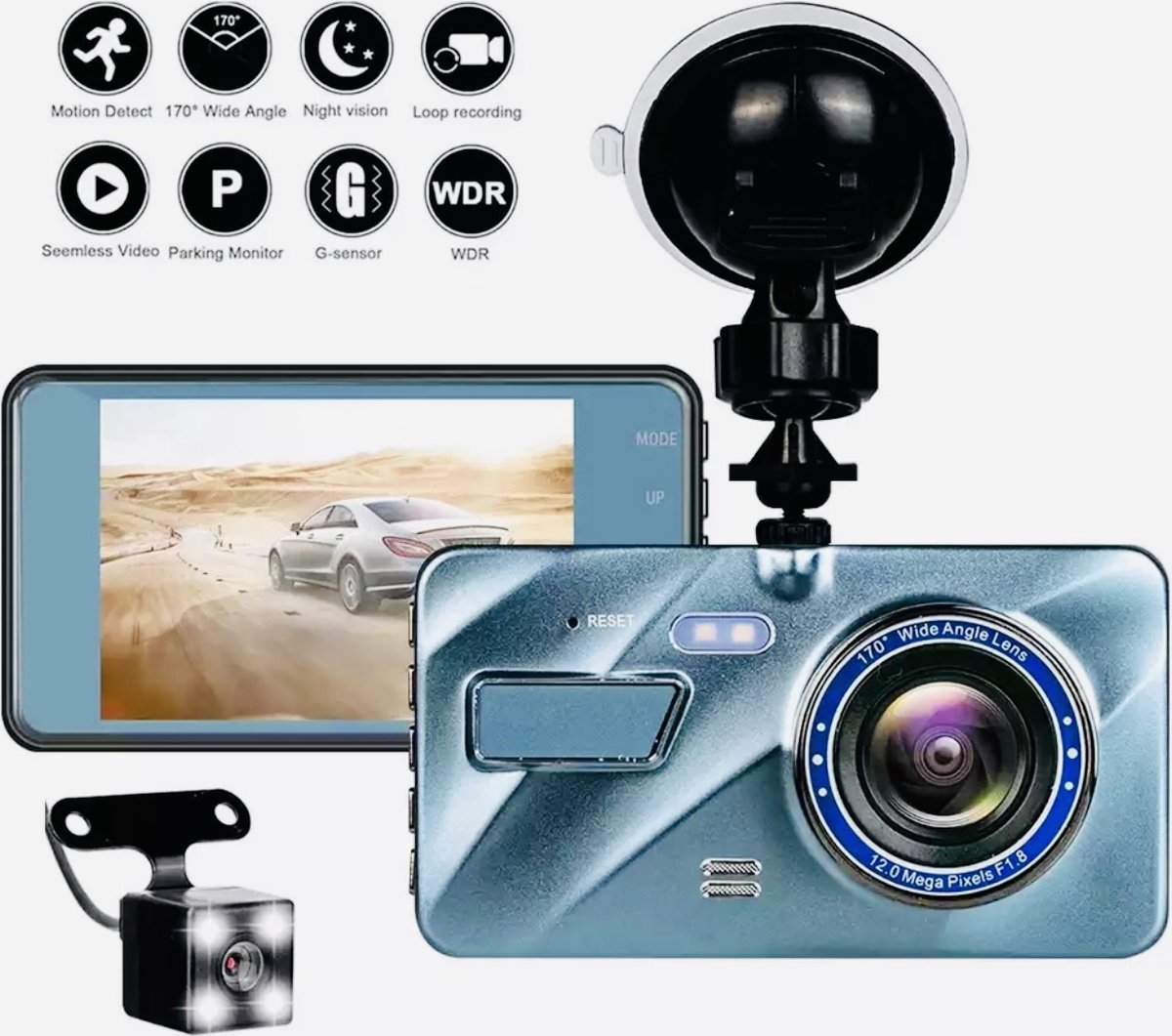 Dashcam Voor Auto 1296P Full HD Dashboard Camera met G-Sensor - 170° Wijdhoeklens including 32GB kaart
