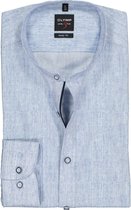OLYMP Level 5 body fit overhemd - mouwlengte 7 - rookblauw met staander kraag (contrast) - Strijkvriendelijk - Boordmaat: 40