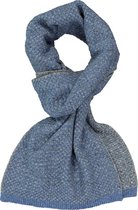 Profuomo heren sjaal - gebreid wolmengsel met zijde - jeansblauw met grijs structuur dessin - Maat: One size