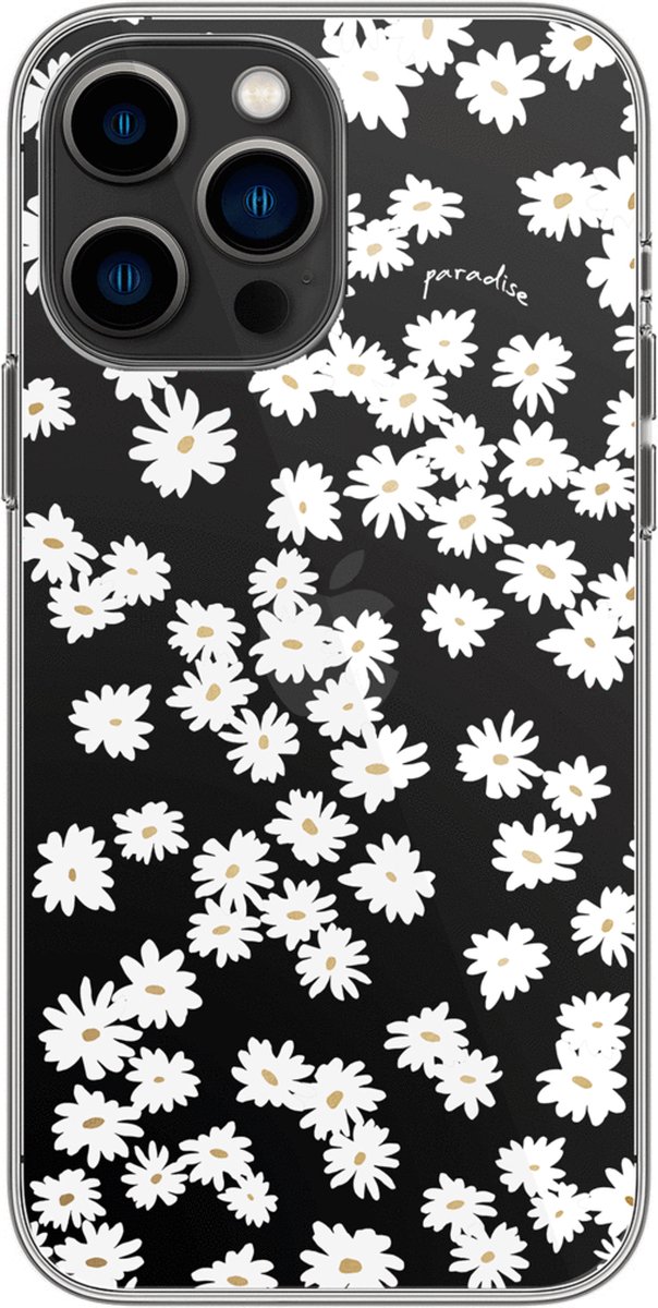 Paradise Amsterdam 'Daisy Dreams' Clear Case - iPhone 13 Pro doorzichtig telefoonhoesje met bloemen madeliefjes tropische print