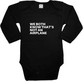 Baby rompertje - We both know that's not an airplane - Romper lange mouw zwart - Maat 50/56
