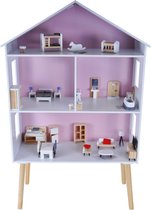 Bandits & Angels houten poppenhuis Modern Villa - 3 jaar - 115,5 cm hoog - inclusief 47 meubeltjes - roze/wit