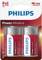 20 Stuks (10 Blisters a 2 st) Philips Power Alkaline D Batterijen