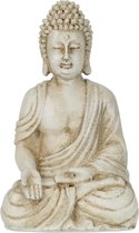 Relaxdays Boeddha beeld - 30 cm - tuinbeeld - Buddha - weerbestendig- tuinaccessoire - wit