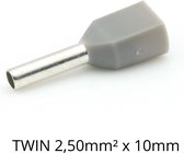 Adereindhuls dubbel 2,50 mm² x 10 mm grijs 100 stuks | Ferrule | Draadhuls | Adereindhulzen | Eindverbinder