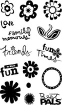 Stempel - Clear stamps set -  Scrappy cat - 10x15cm - flowers and phrases