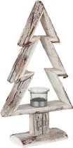 J-Line T-Lichthouder Kerstboom Hout Bruin/Wit Small Set van 2 stuks