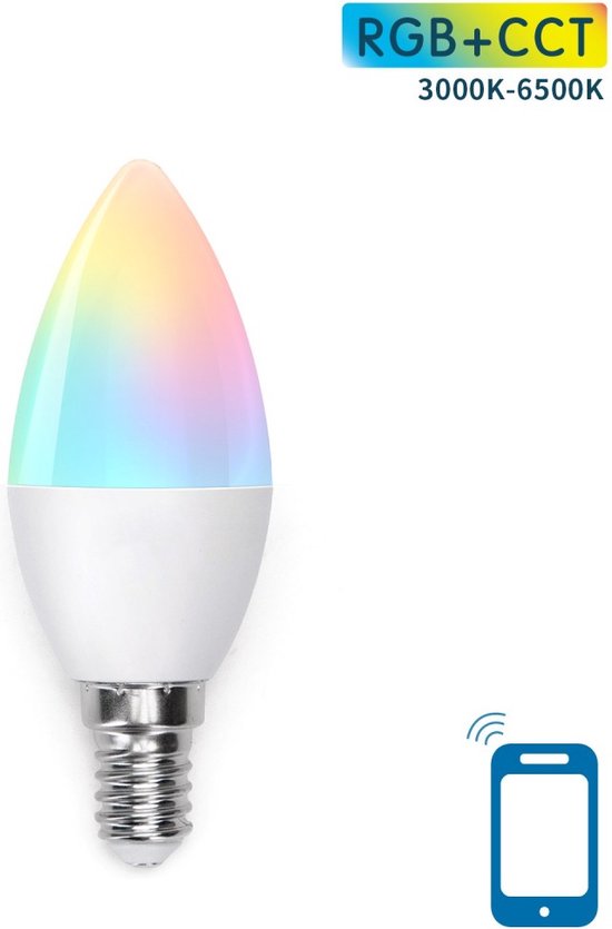 Lampe bougie E14 WiFi RGB+CCT 3000K-6500K | RGB - blanc chaud - blanc lumière du jour - LED 7W=42W lampe à incandescence