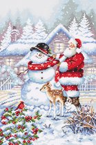 Borduurpakket LETI 8015 Snowman and Santa - telpatroon om zelf te borduren