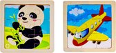 Mini puzzel vliegtuig en panda - kinder puzzel - 9 stukjes set van 2