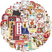 Lucky Cat Stickers | Gelukskat "Maneki Neko" | 50 Stickers Voor laptop, muur, deur, koffer, schriften, etc.