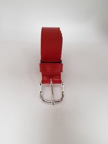 Broekriem rood 85 cm 100% echt leder dames/ heren riem gesp silver