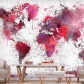 Zelfklevend fotobehang - Wereldkaart in rode waterverf, prachtige achtergrond, premium print