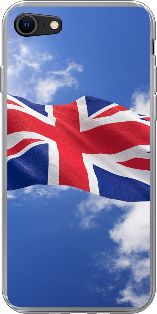 Telefoonhoesje Geschikt voor iPhone SE 2020 hoesje - De vlag van het Verenigd Koninkrijk wappert in de lucht - Siliconen Telefoonhoesje Telefoonhoesje