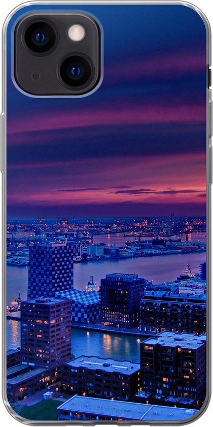 iPhone 13 mini hoesje - Rotterdam - Lucht - Roze - Siliconen Telefoonhoesje  | bol.com
