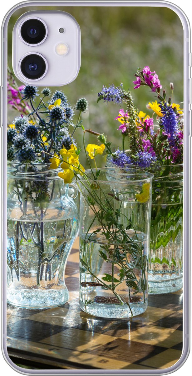Telefoonhoesje Geschikt voor iPhone 11 hoesje - Vaas - Bloemen - Kleuren - Siliconen Telefoonhoesje Telefoonhoesje