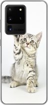 Geschikt voor Samsung Galaxy S20 Ultra hoesje - Kitten - Poot - Wit - Meisjes - Kinderen - Jongens - Kind - Siliconen Telefoonhoesje