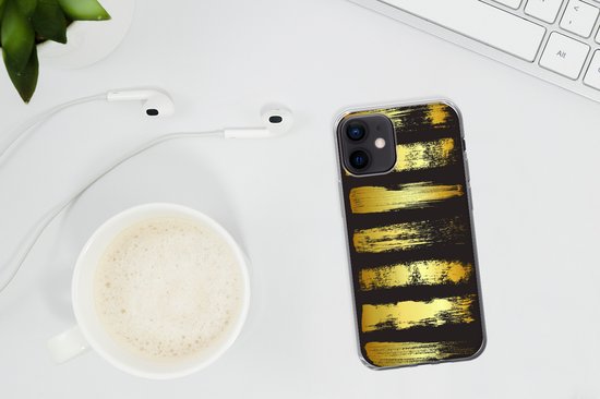 Coque iPhone 12 mini - Rayures dorées sur fond noir - Siliconen