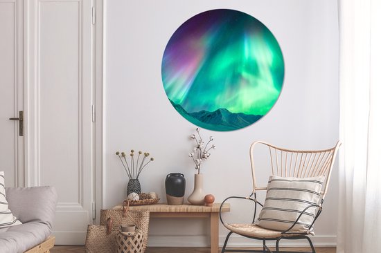 WallCircle - Cercle Mural - Cercle Mural - Aurores Boréales - Berg - Nuit - Aluminium - Dibond - 120x120 cm - Intérieur et Extérieur XXL