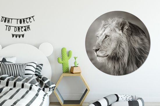 Lion regardant ailleurs Cercle mural aluminium ⌀ 120 cm - Tirage photo sur cercle mural / cercle vivant / cercle jardin (décoration murale) XXL / Groot format!
