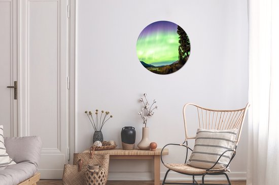 WallCircle - Stickers muraux - Cercle de papier peint - Aurores boréales - Arbre - Berg - Nature - ⌀ 30 cm - Cercle mural - Autocollant - Autocollant de papier peint rond