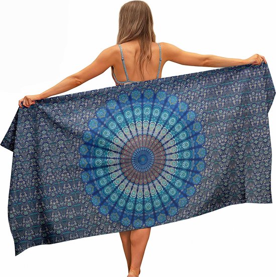 Ulticool - Mandala Blauw - Handdoek Microvezel - Sneldrogend Badlaken – 160 x...