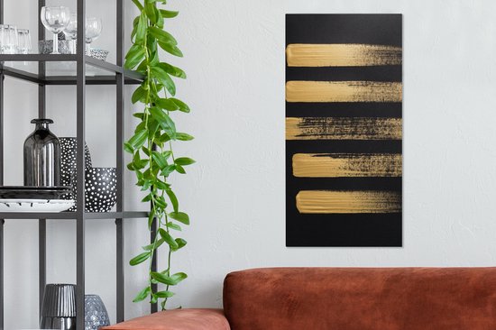 Tableau sur toile Motif de peinture dorée sur fond noir - 40x80 cm - Décoration murale Art