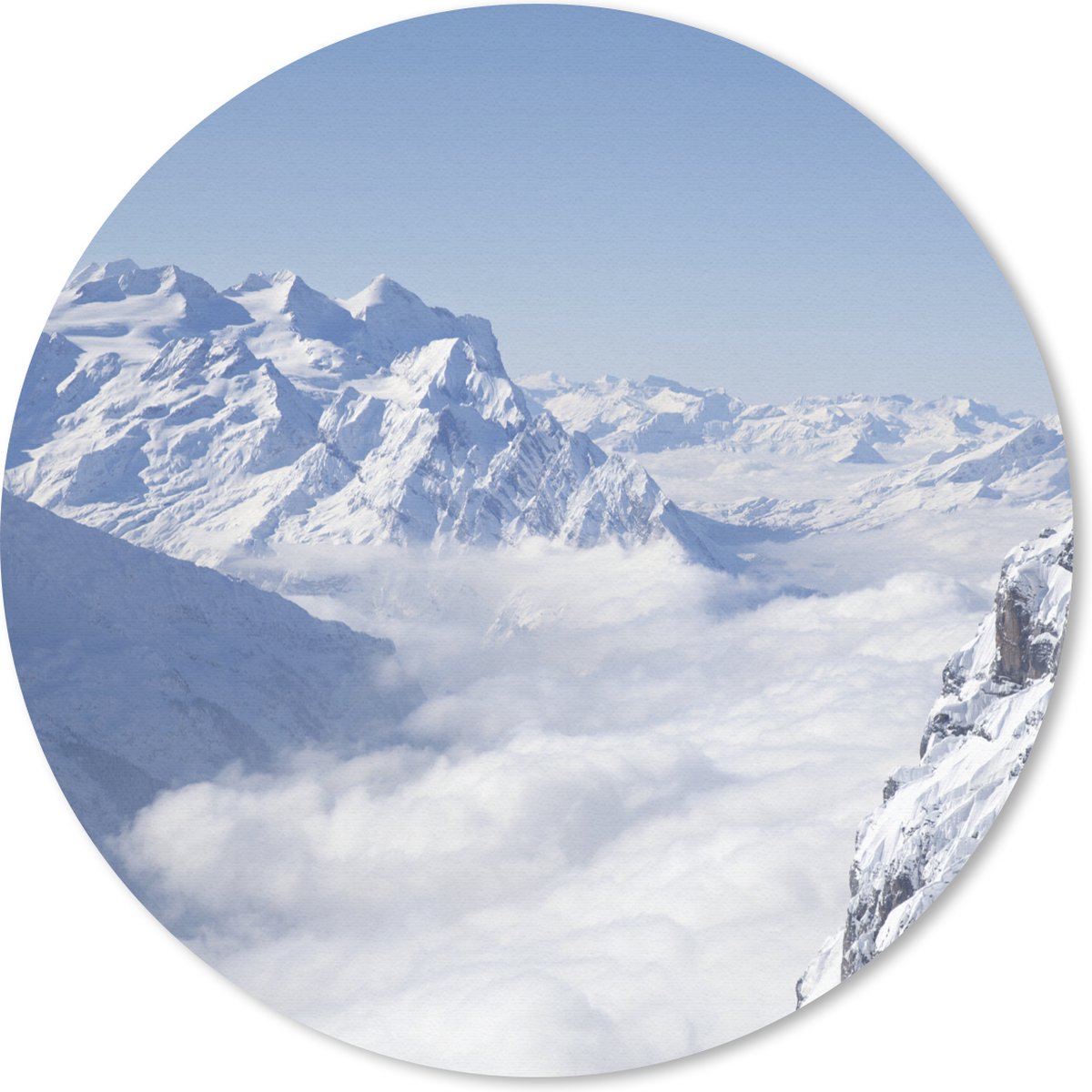 Muismat - Mousepad - Rond - Alpen - Sneeuw - Berg - 30x30 cm - Ronde muismat